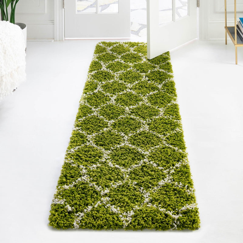 Lattice Loft Shag Collection Area Rug - Chelsea (Green) Runner Green  lifestyle 14