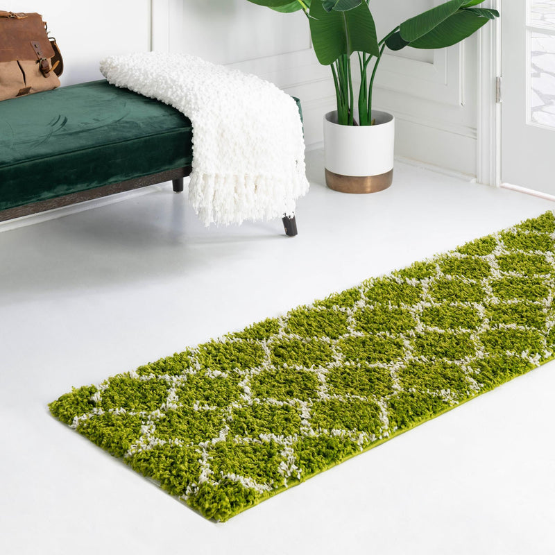 Lattice Loft Shag Collection Area Rug - Chelsea (Green) Runner Green  lifestyle 15