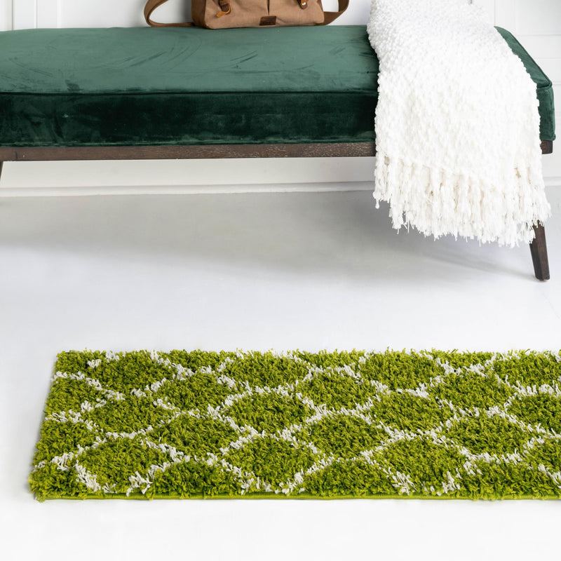 Lattice Loft Shag Collection Area Rug - Chelsea (Green) Runner Green  lifestyle 16