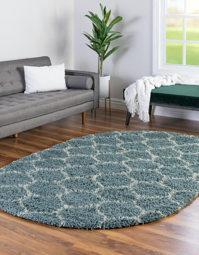 Lattice Loft Shag Collection Area Rug - Chelsea (Light Blue) Oval Light Blue  lifestyle 0