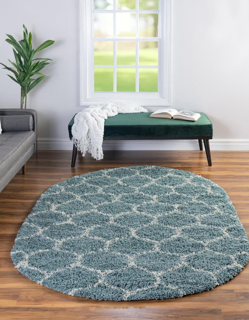 Lattice Loft Shag Collection Area Rug - Chelsea (Light Blue) Oval Light Blue  lifestyle 4