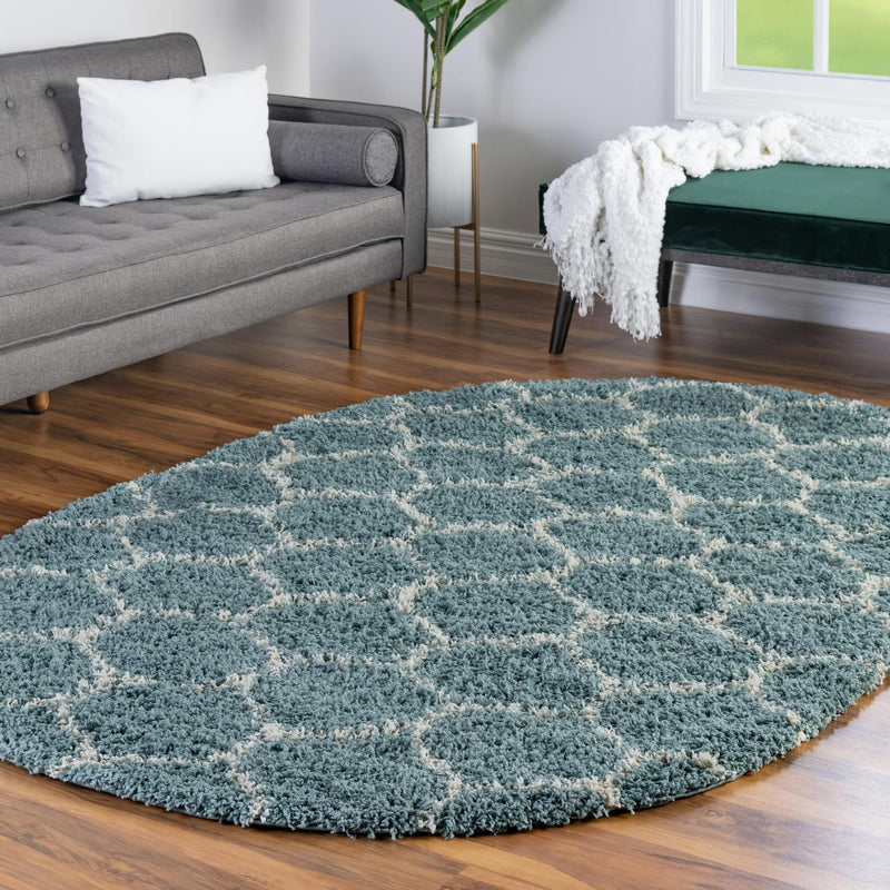 Lattice Loft Shag Collection Area Rug - Chelsea (Light Blue) Oval Light Blue  lifestyle 17