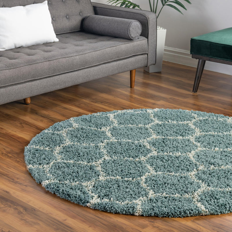 Lattice Loft Shag Collection Area Rug - Chelsea (Light Blue) Round Light Blue  lifestyle 13