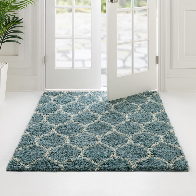 Lattice Loft Shag Collection Area Rug - Chelsea (Light Blue) Square Light Blue  lifestyle 13