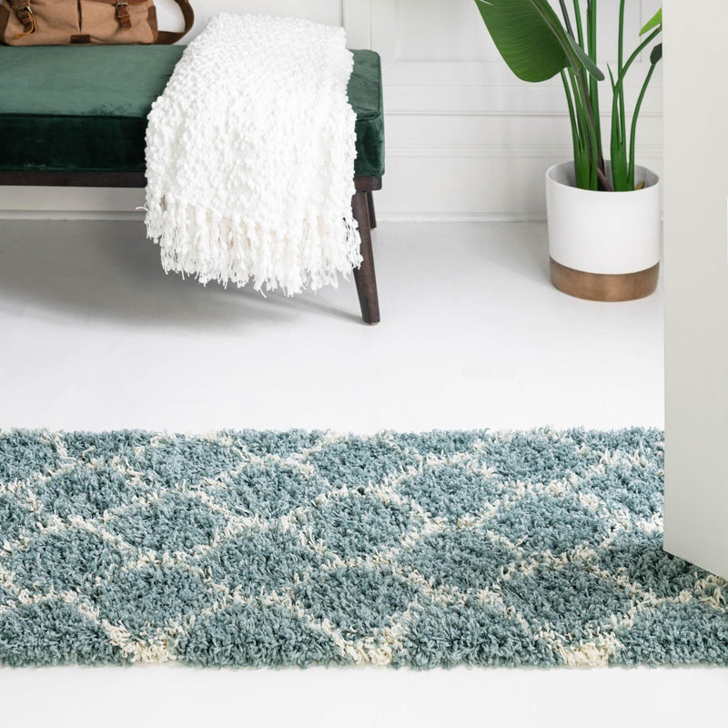 Lattice Loft Shag Collection Area Rug - Chelsea (Light Blue) Runner Light Blue  lifestyle 16