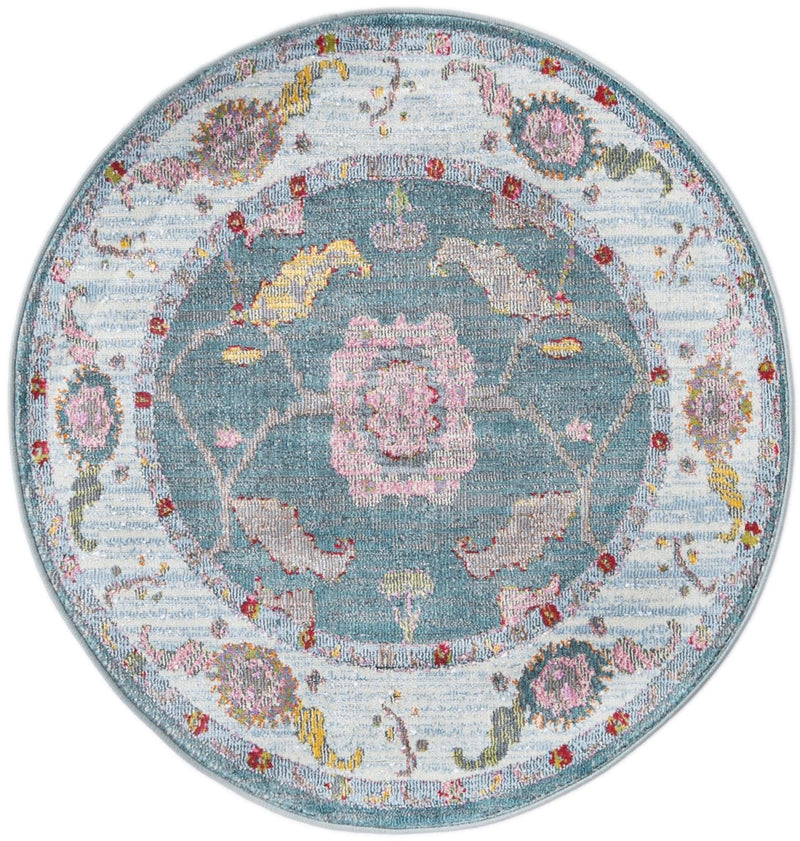 Arcadia Rugs Collection Area Rug - Eden (Gray and Blue) Round Gray and Blue  lifestyle 13