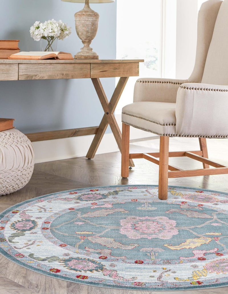 Arcadia Rugs Collection Area Rug - Eden (Gray and Blue) Round Gray and Blue  lifestyle 23