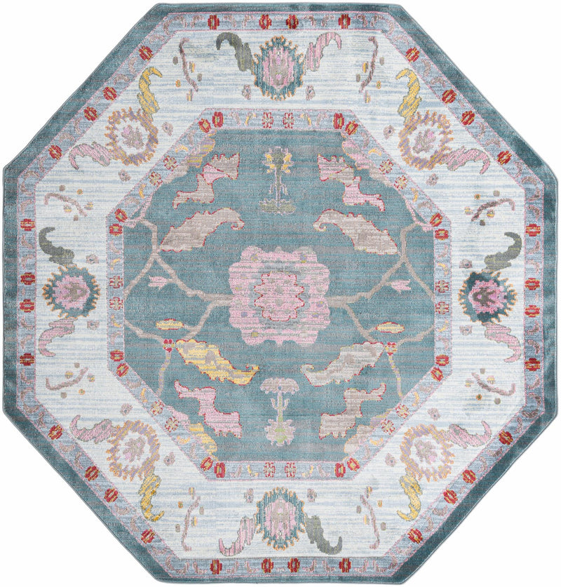 Arcadia Rugs Collection Area Rug - Eden (Gray and Blue) Octagon Gray and Blue  lifestyle 19