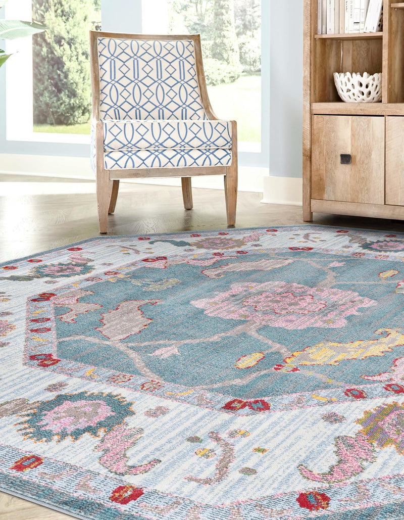 Arcadia Rugs Collection Area Rug - Eden (Gray and Blue) Octagon Gray and Blue  lifestyle 26