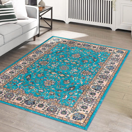 Casablanca Tapestry Collection Area Rug -  Marrakech (Arctic Aqua Blue)