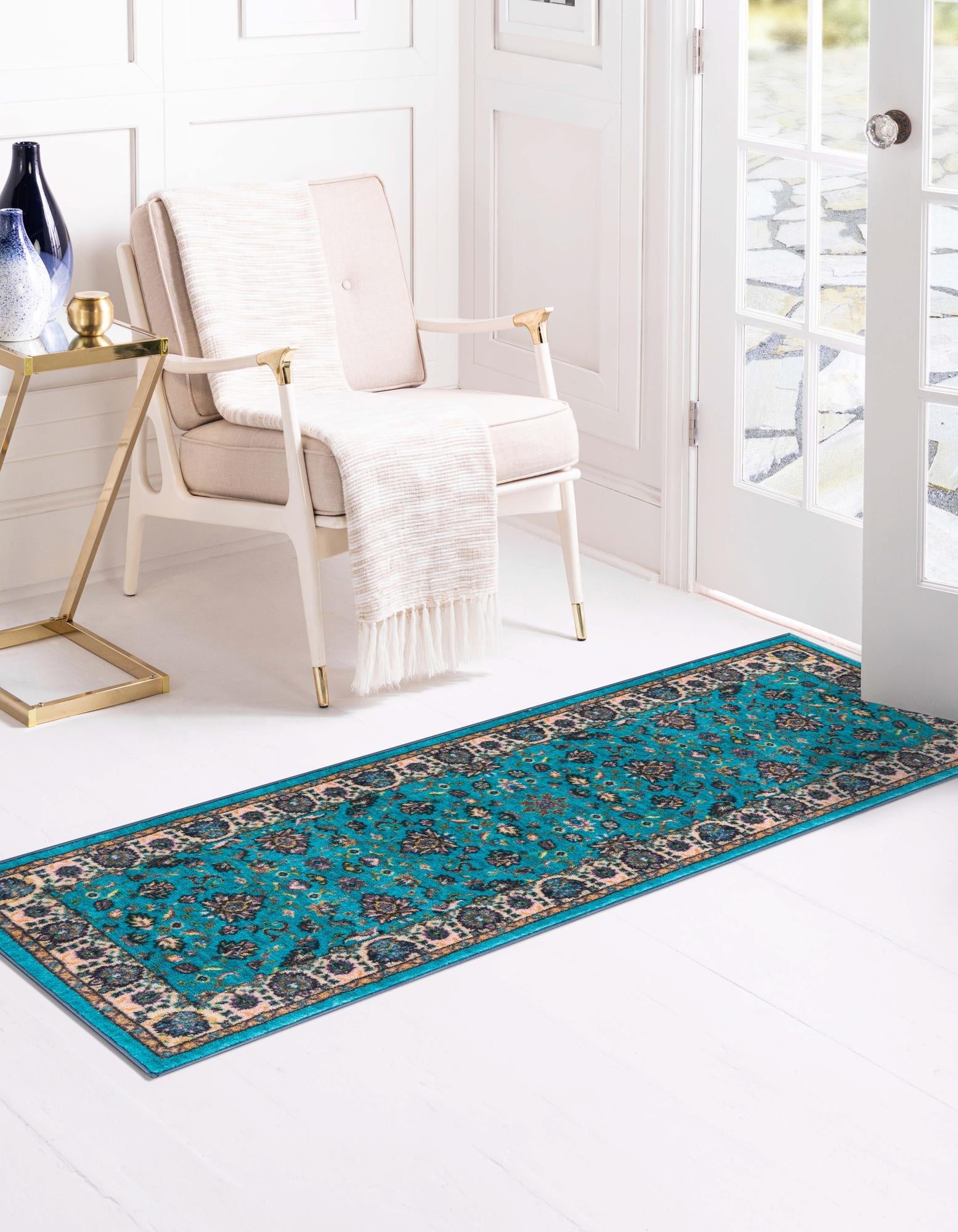 Casablanca Tapestry Collection Area Rug -  Marrakech (Arctic Aqua Blue)