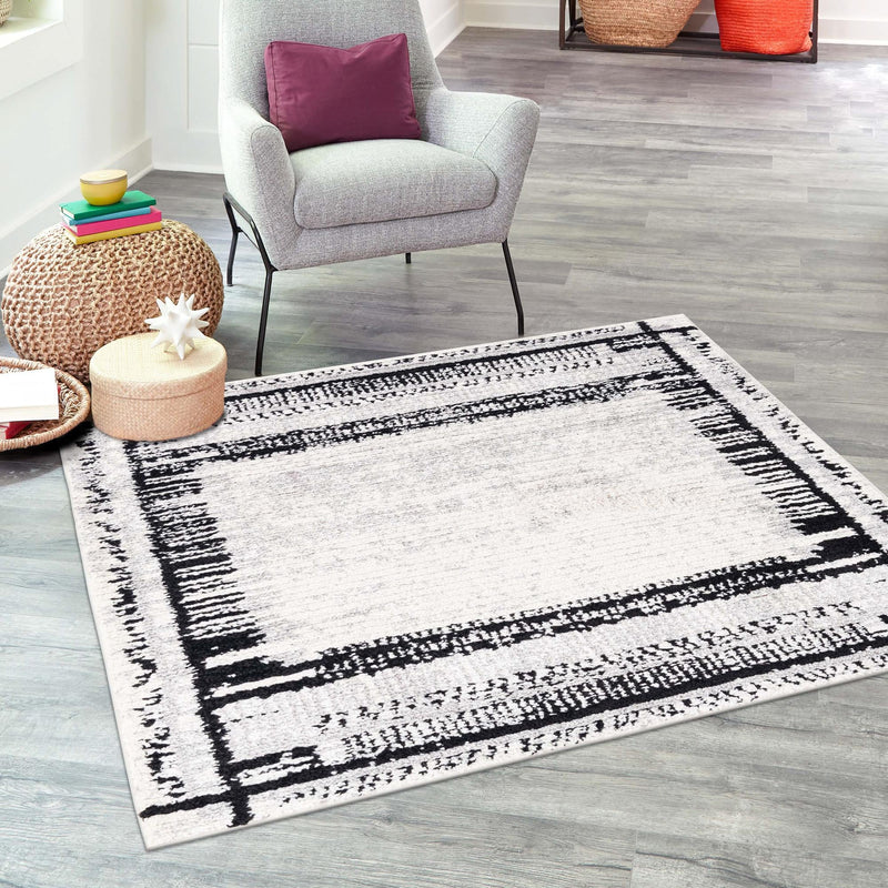 Marrakech Mosaic Collection Area Rug -  Sahara Square Black and White  lifestyle 47