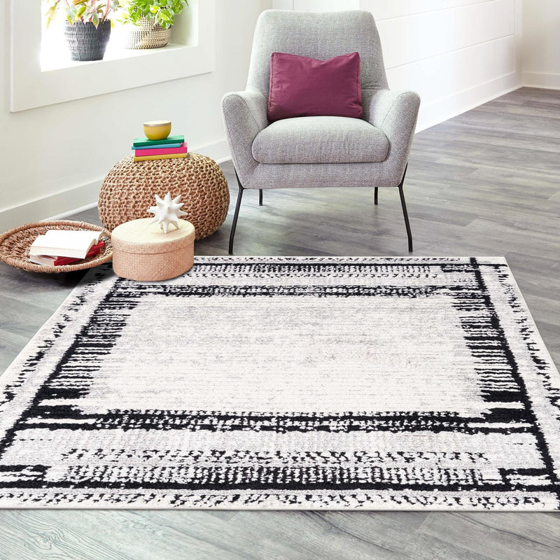 Marrakech Mosaic Collection Area Rug -  Sahara Square Black and White  lifestyle 51