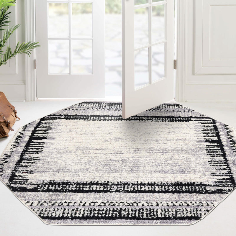 Marrakech Mosaic Collection Area Rug -  Sahara Octagon Black and White  lifestyle 48