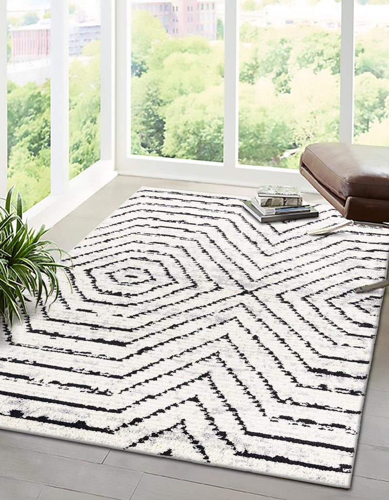 Marrakech Mosaic Collection Area Rug -  Tangier Rectangle Black and White  lifestyle 3