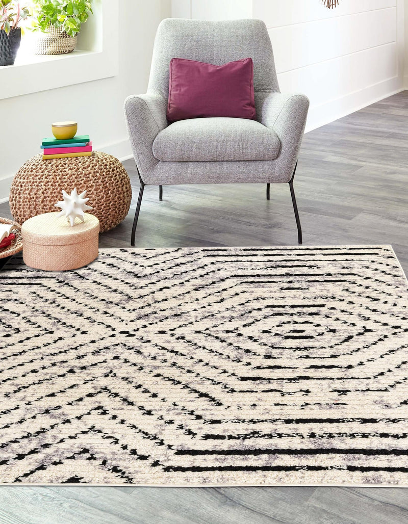 Marrakech Mosaic Collection Area Rug -  Tangier Square Black and White  lifestyle 44