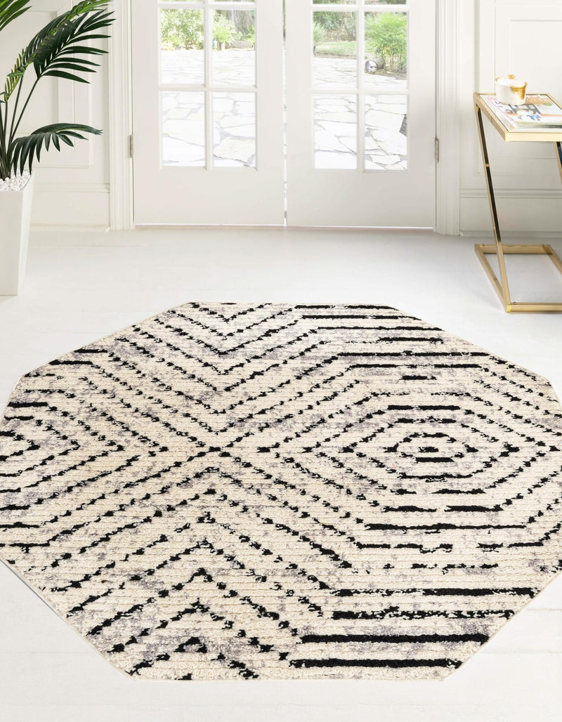 Marrakech Mosaic Collection Area Rug -  Tangier Octagon Black and White  lifestyle 45