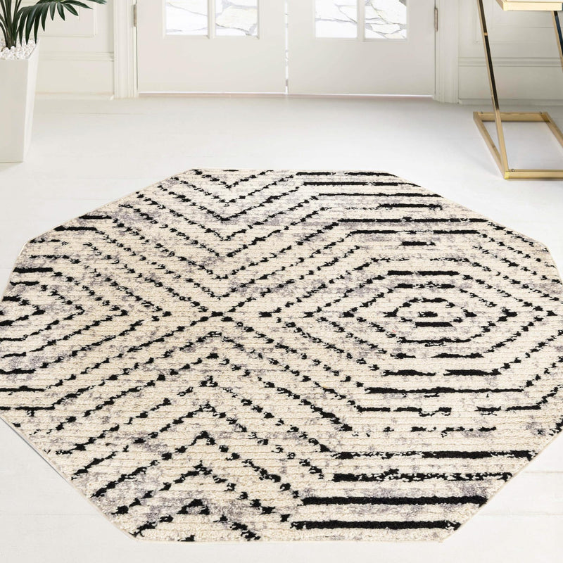 Marrakech Mosaic Collection Area Rug -  Tangier Octagon Black and White  lifestyle 55