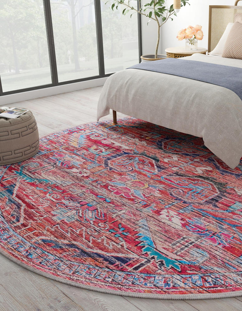 Zahara Oasis Collection Area Rug -  Tangier Round Rust Red  lifestyle 92