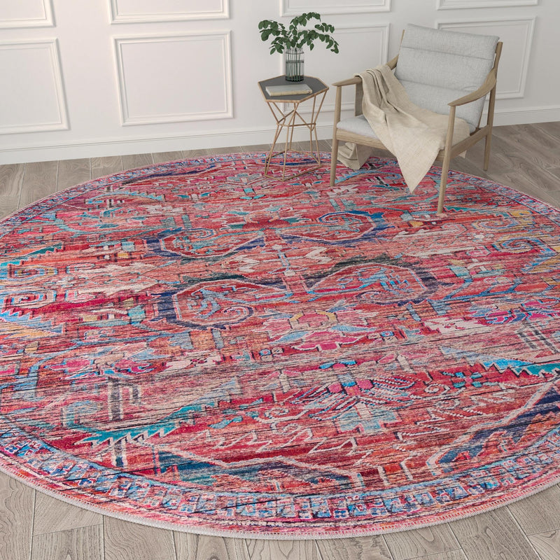 Zahara Oasis Collection Area Rug -  Tangier Round Rust Red  lifestyle 101