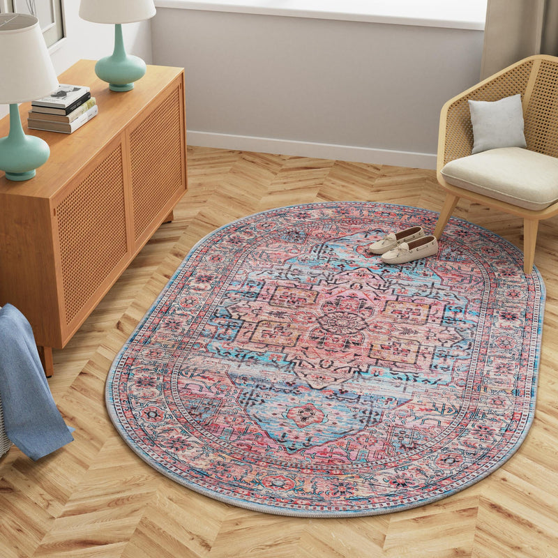 Zahara Oasis Collection Area Rug -  Fez Oval Blue  lifestyle 94