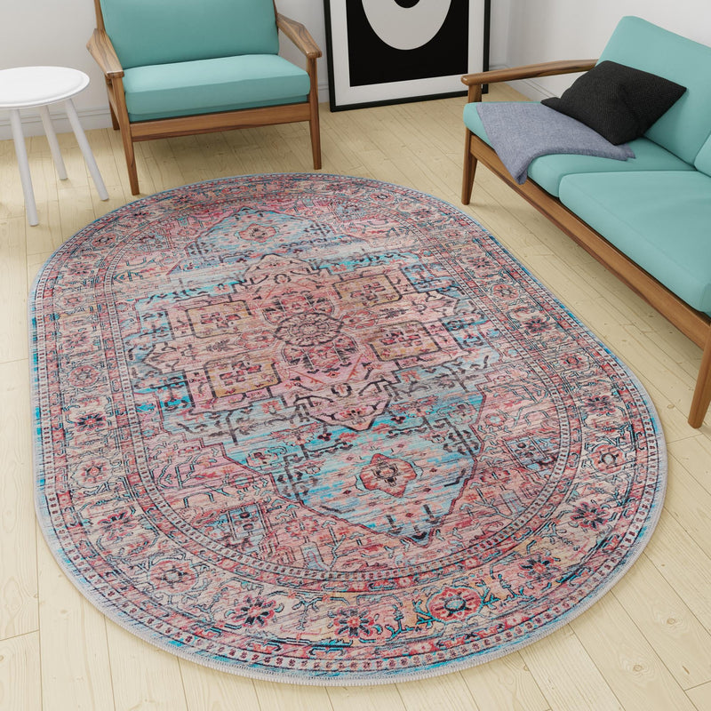 Zahara Oasis Collection Area Rug -  Fez Oval Blue  lifestyle 103