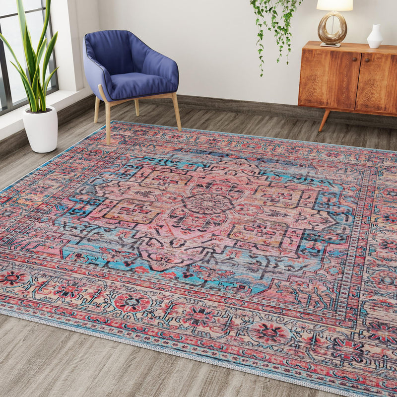 Zahara Oasis Collection Area Rug -  Fez Square Blue  lifestyle 95