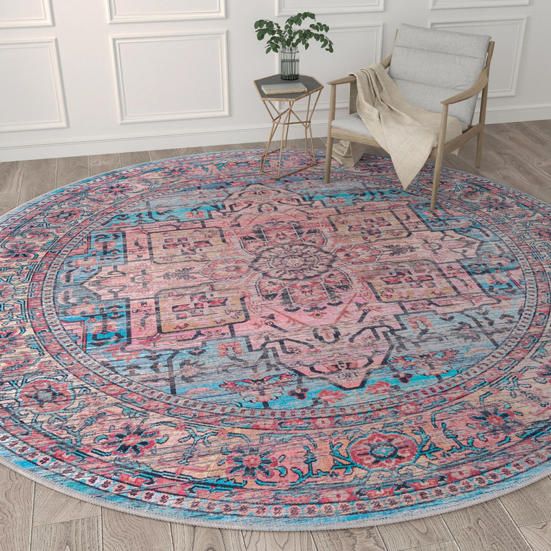 Zahara Oasis Collection Area Rug -  Fez Round Blue  lifestyle 96