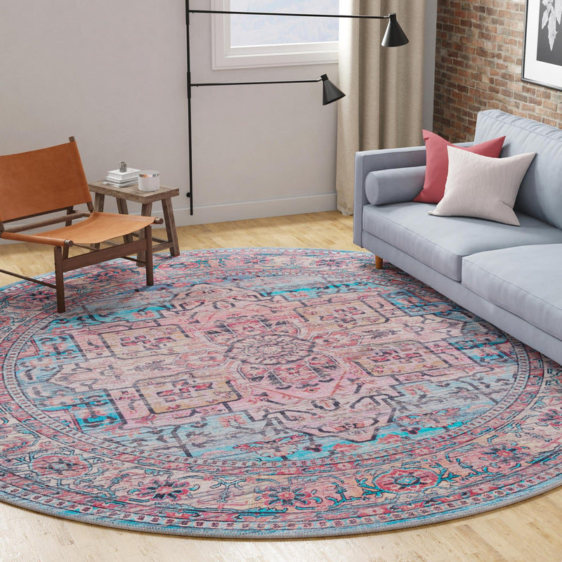 Zahara Oasis Collection Area Rug -  Fez Round Blue  lifestyle 100