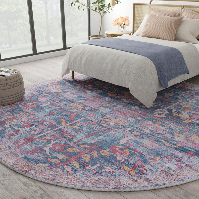 Zahara Oasis Collection Area Rug -  Nador Round Navy Blue  lifestyle 107