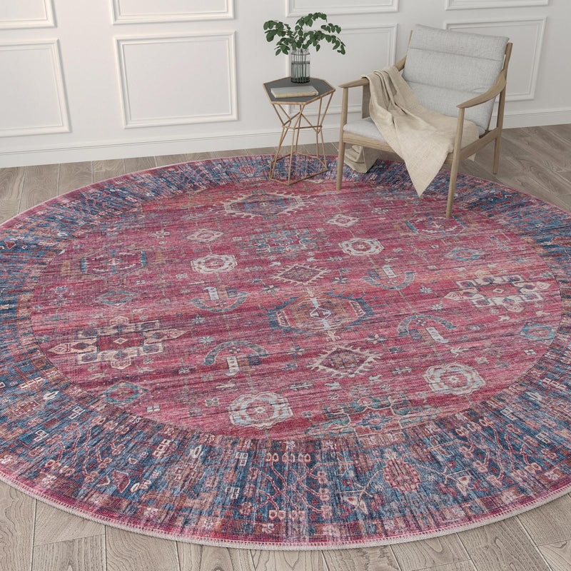 Zahara Oasis Collection Area Rug -  Ouarzazate Round Antique Red  lifestyle 99