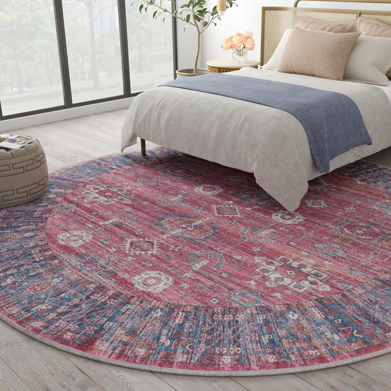 Zahara Oasis Collection Area Rug -  Ouarzazate Round Antique Red  lifestyle 106