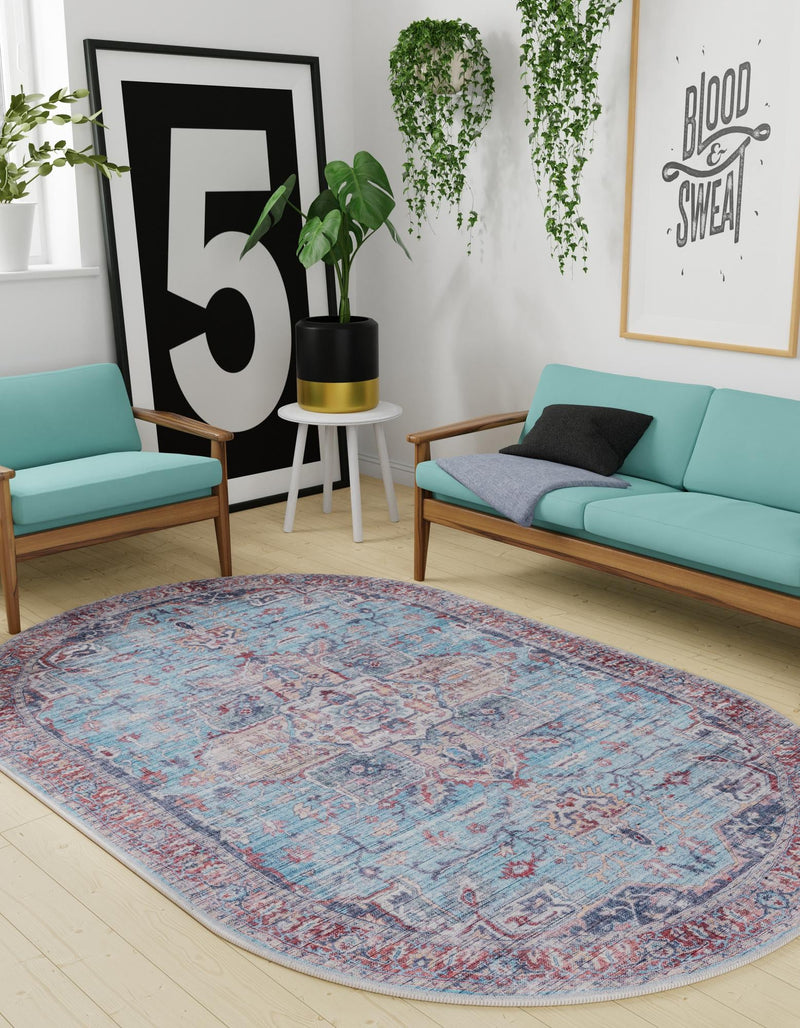 Zahara Oasis Collection Area Rug -  Casablanca Oval Blue  lifestyle 89