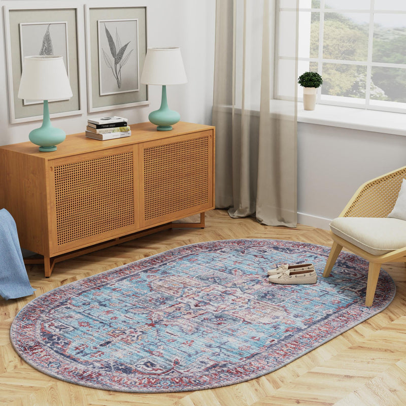 Zahara Oasis Collection Area Rug -  Casablanca Oval Blue  lifestyle 98