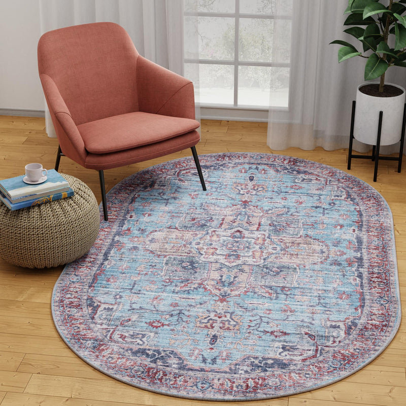 Zahara Oasis Collection Area Rug -  Casablanca Oval Blue  lifestyle 102