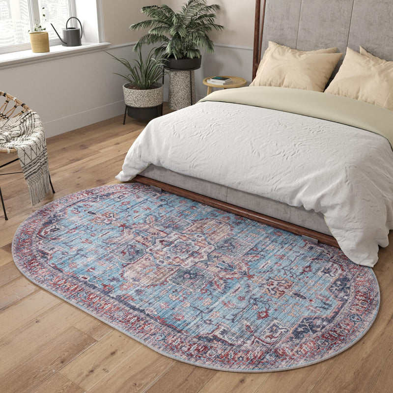 Zahara Oasis Collection Area Rug -  Casablanca Oval Blue  lifestyle 111