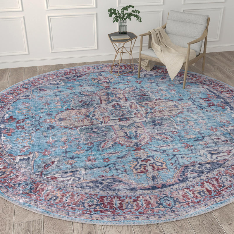 Zahara Oasis Collection Area Rug -  Casablanca Round Blue  lifestyle 96