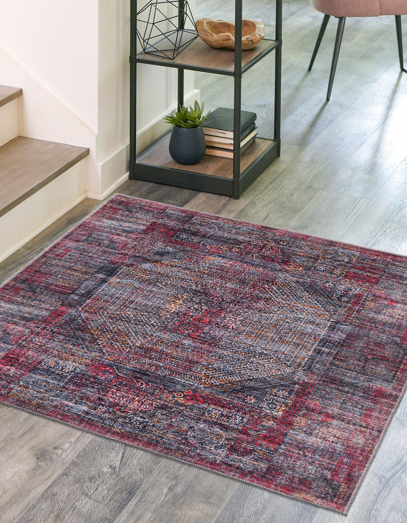 Aurora Waves Collection Area Rug - Lofoten Square Red and Black  lifestyle 19