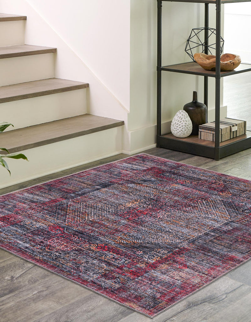 Aurora Waves Collection Area Rug - Lofoten Square Red and Black  lifestyle 22