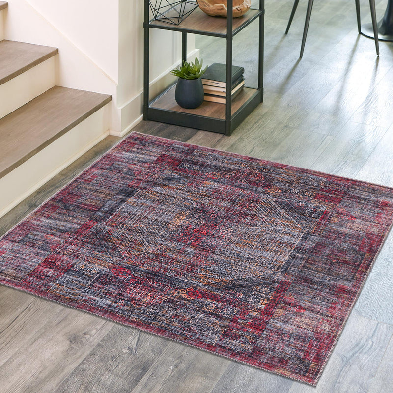 Aurora Waves Collection Area Rug - Lofoten Square Red and Black  lifestyle 55