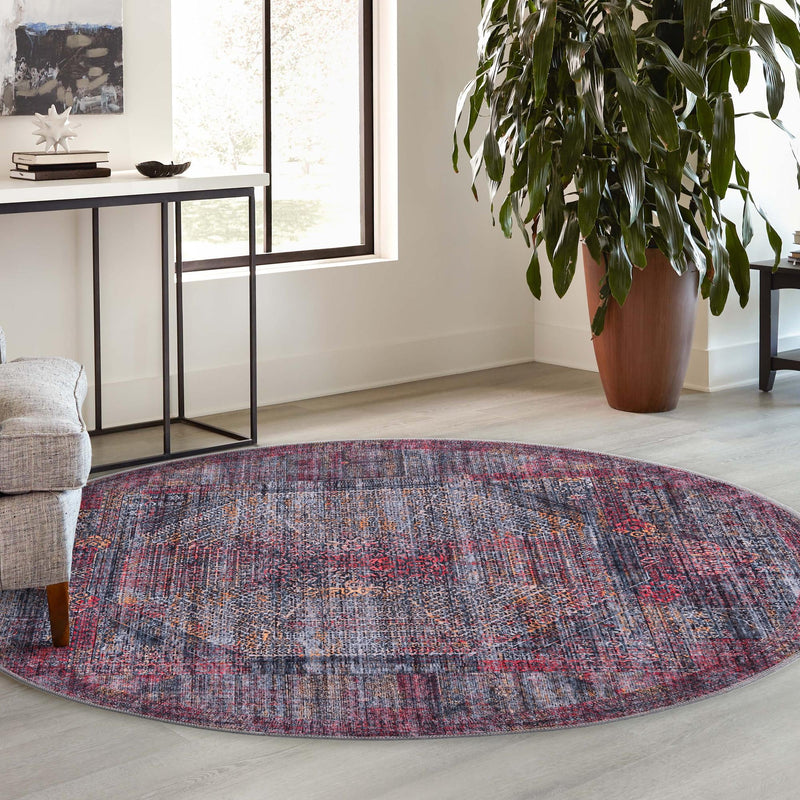 Aurora Waves Collection Area Rug - Lofoten Round Red and Black  lifestyle 59