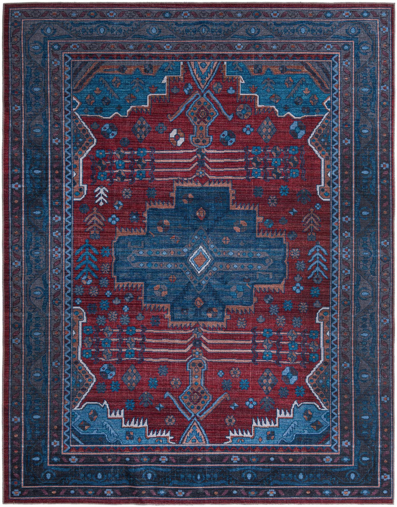 Aurora Waves Collection Area Rug -  Murmansk Rectangle Red and Blue Main