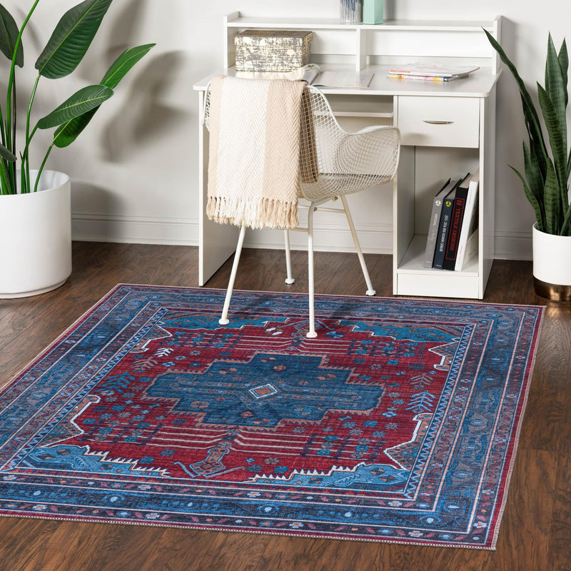 Aurora Waves Collection Area Rug -  Murmansk Square Red and Blue  lifestyle 53