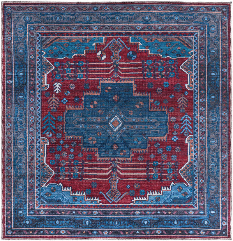 Aurora Waves Collection Area Rug -  Murmansk Square Red and Blue  lifestyle 14