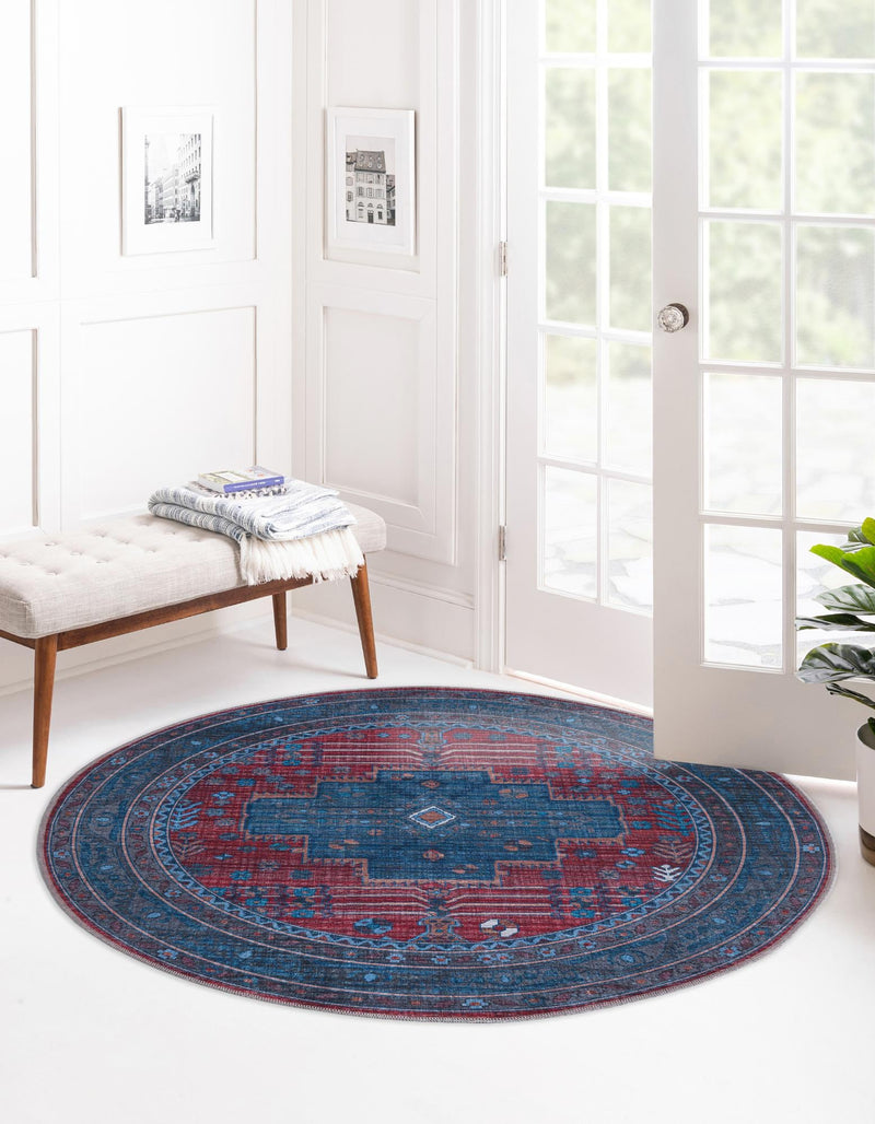 Aurora Waves Collection Area Rug -  Murmansk Round Red and Blue  lifestyle 21