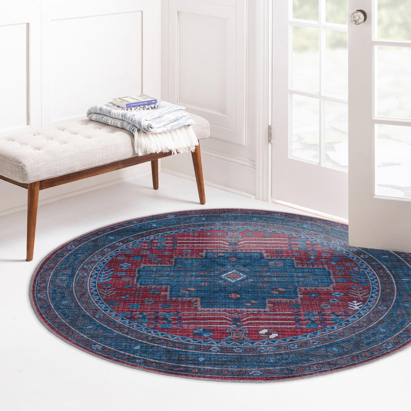 Aurora Waves Collection Area Rug -  Murmansk Round Red and Blue  lifestyle 56