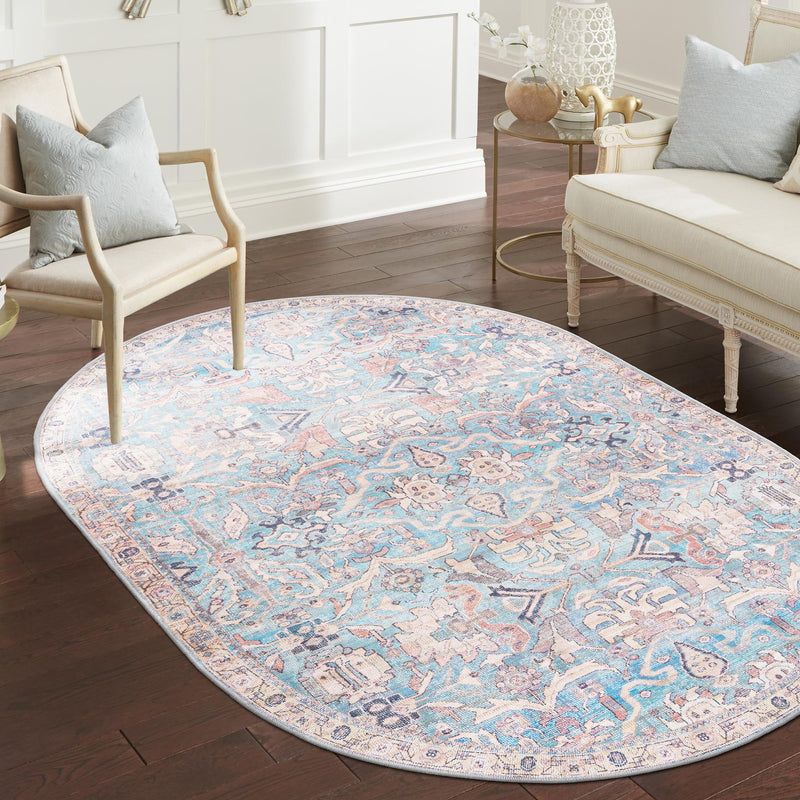 Vintage Memories Collection Area Rug -  Timeless Oval Blue  lifestyle 138