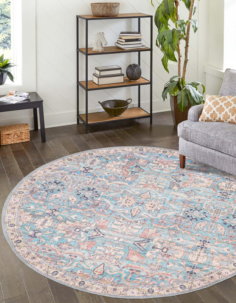 Vintage Memories Collection Area Rug -  Timeless Round Blue  lifestyle 47