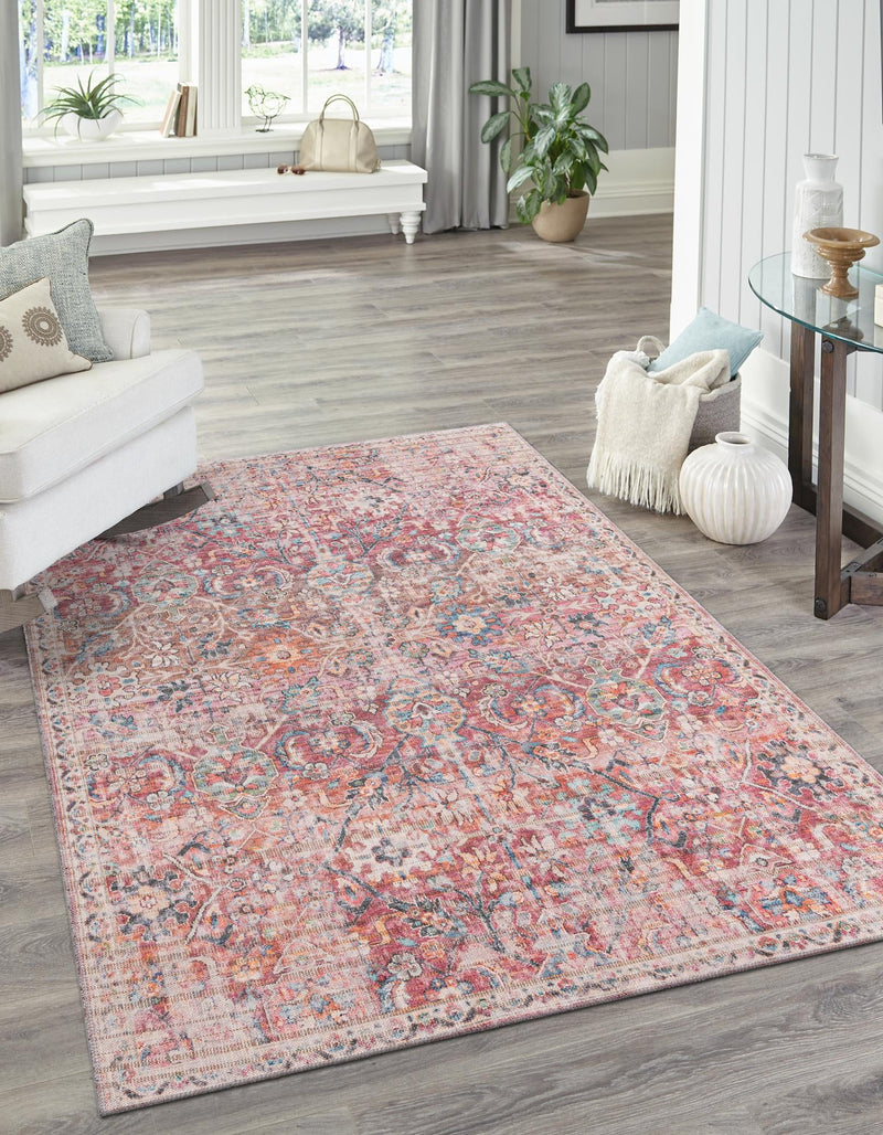 Vintage Memories Collection Area Rug -  Epoch Rectangle Ivory and Pink  lifestyle 2