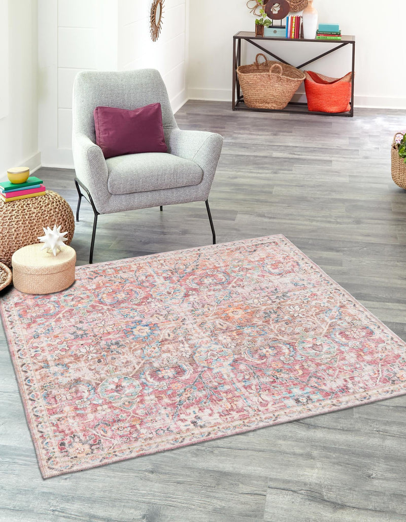 Vintage Memories Collection Area Rug -  Epoch Square Ivory and Pink  lifestyle 22